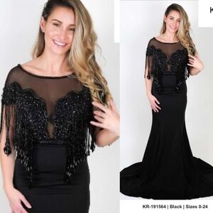 Krasiva Couture 191564 Size 12 Black Sleeveless Dress Beaded Illusion Top NWT